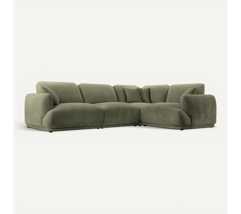 Rosalie L - Canapé D'angle Modulable Petit Velours Côtelé 4 Places - Droit - Vert