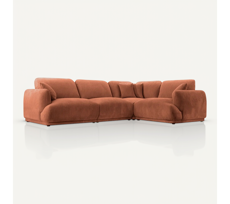 Rosalie L - Canapé D'angle Modulable Petit Velours Côtelé 4 Places - Droit - Terracotta