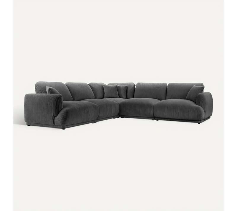 Rosalie - Canapé Panoramique Modulable Petit Velours Côtelé 5 Places - Droit - Gris Foncé