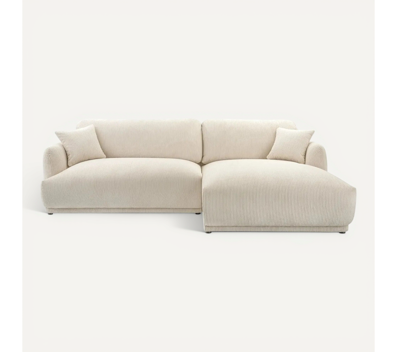 Rosalie - Canapé D'angle Petit Velours Côtelé 3 Places - Droit - Beige