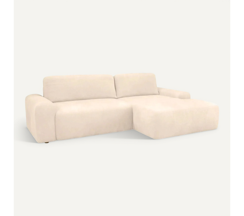 Olympe - Canapé D'angle Convertible Tissu Bouclette 4 Places - Droit - Beige