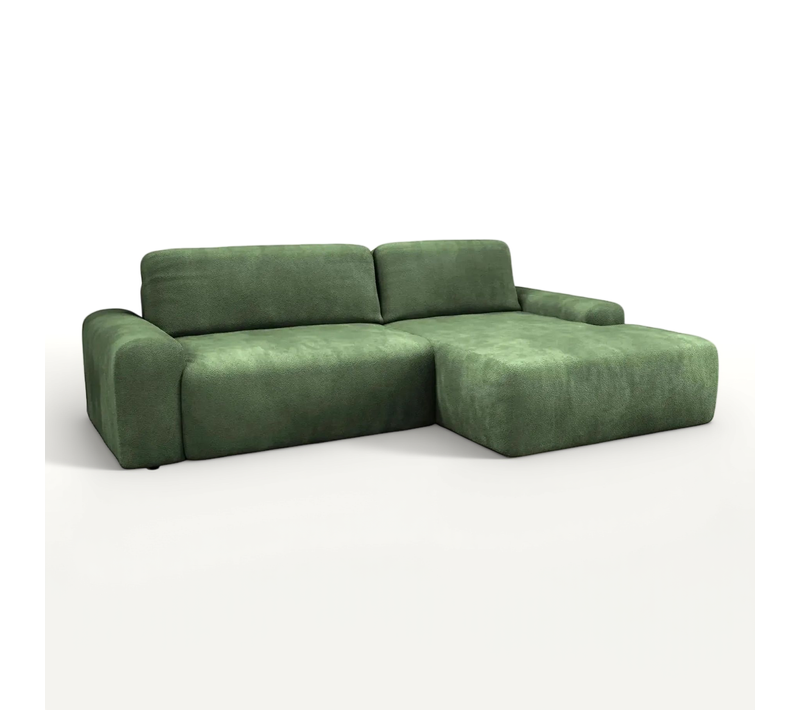 Olympe - Canapé D'angle Convertible Tissu Bouclette 4 Places - Droit - Vert