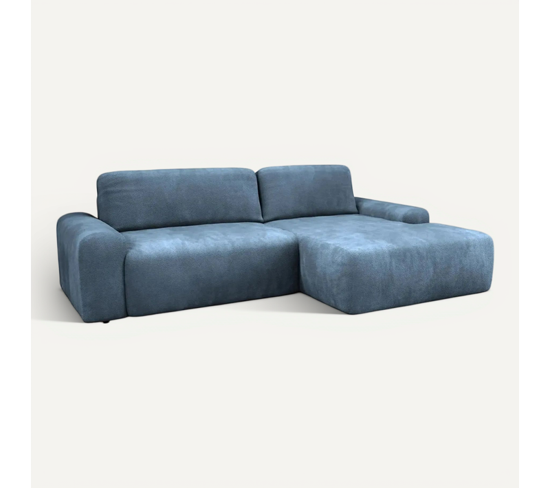 Olympe - Canapé D'angle Convertible Tissu Bouclette 4 Places - Droit - Bleu
