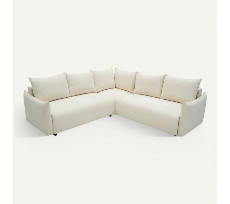Oceane - Canapé Panoramique Convertible Tissu Doux 5 Places - Beige
