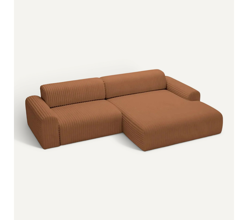 Mila - Canapé D'angle Velours Côtelé 3 Places - Gauche - Terracotta