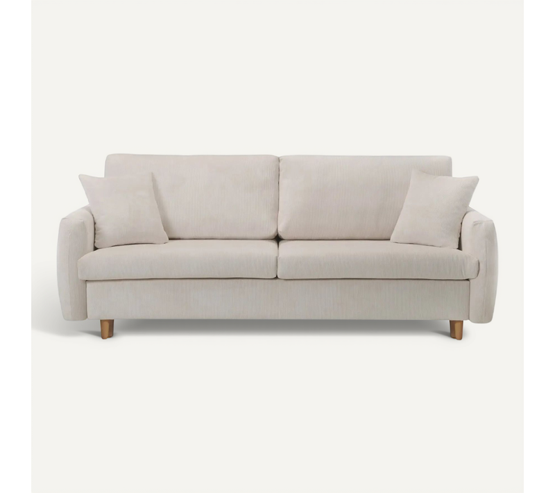 Lumie - Canapé Droit Convertible Velours Côtelé 2 Places - Beige