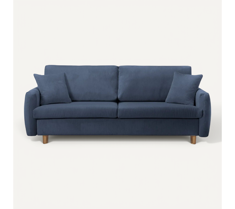 Lumie - Canapé Droit Convertible Velours Côtelé 2 Places - Bleu
