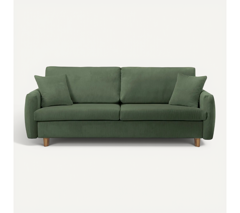 Lumie - Canapé Droit Convertible Velours Côtelé 2 Places - Vert