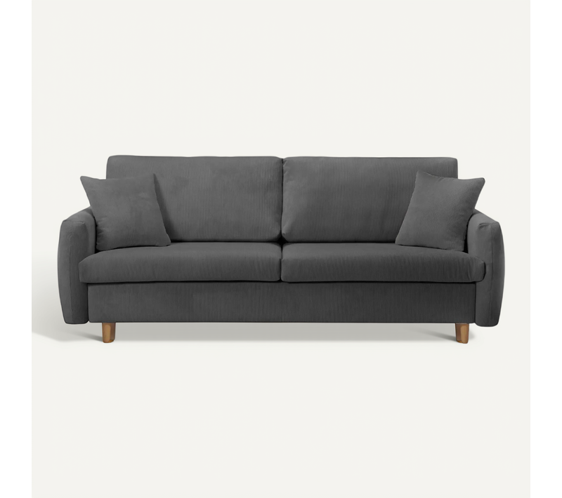 Lumie - Canapé Droit Convertible Velours Côtelé 2 Places - Gris Foncé