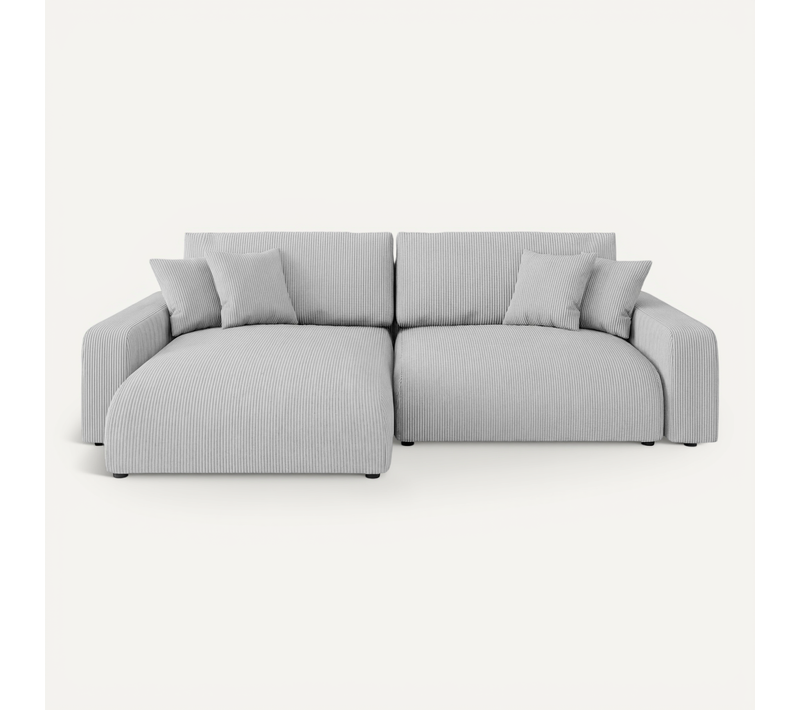 Ena - Canapé D'angle Convertible Velours Côtelé 4 Places - Gris Clair