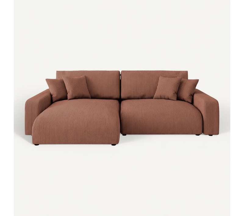 Ena - Canapé D'angle Convertible Velours Côtelé 4 Places - Terracotta