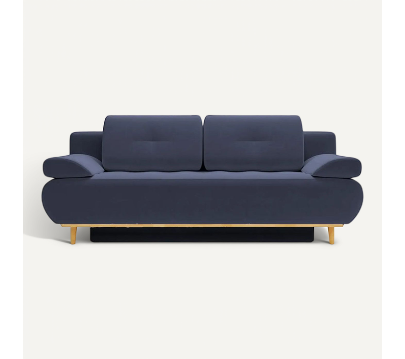 Amaro - Canapé Droit Convertible Tissu Velours 2 Places - Bleu
