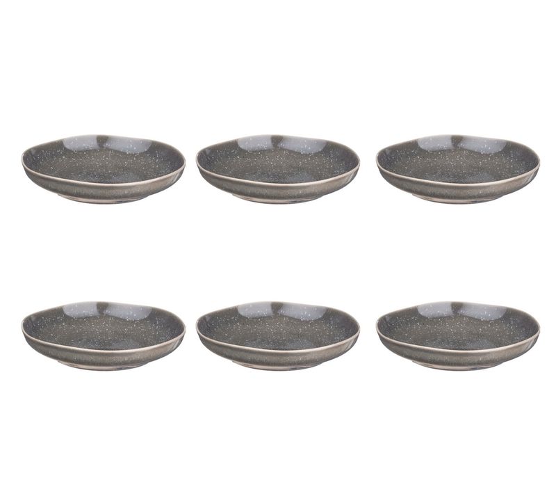 Lot De 6 Assiettes Creuses En Grès Gris D22.5