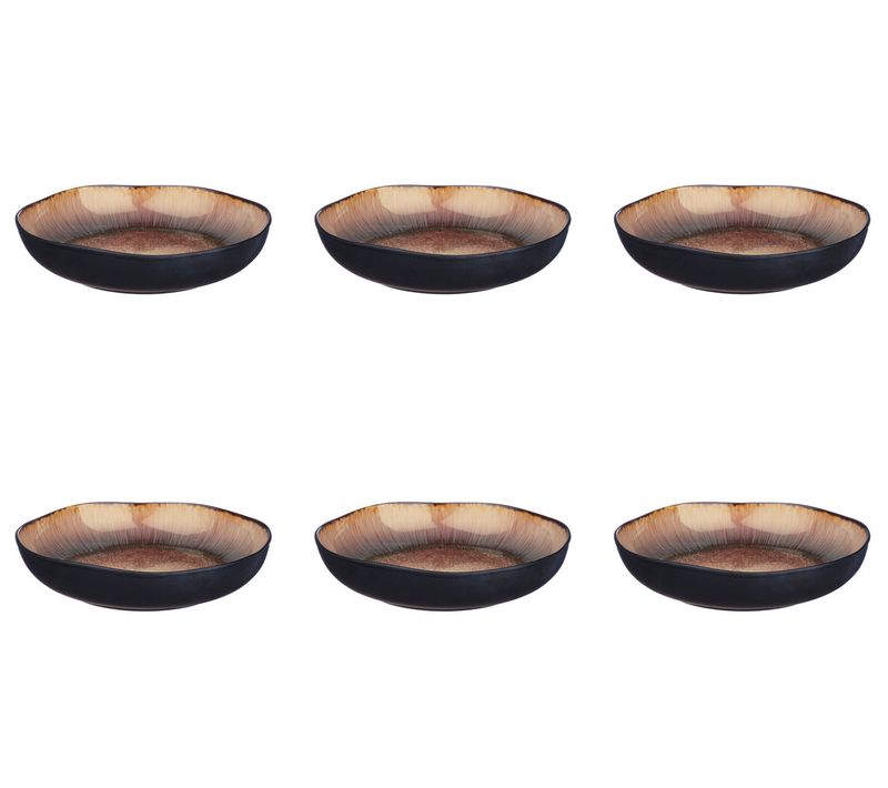 Lot De 6 Assiettes Creuses En Grès Marron D22.5