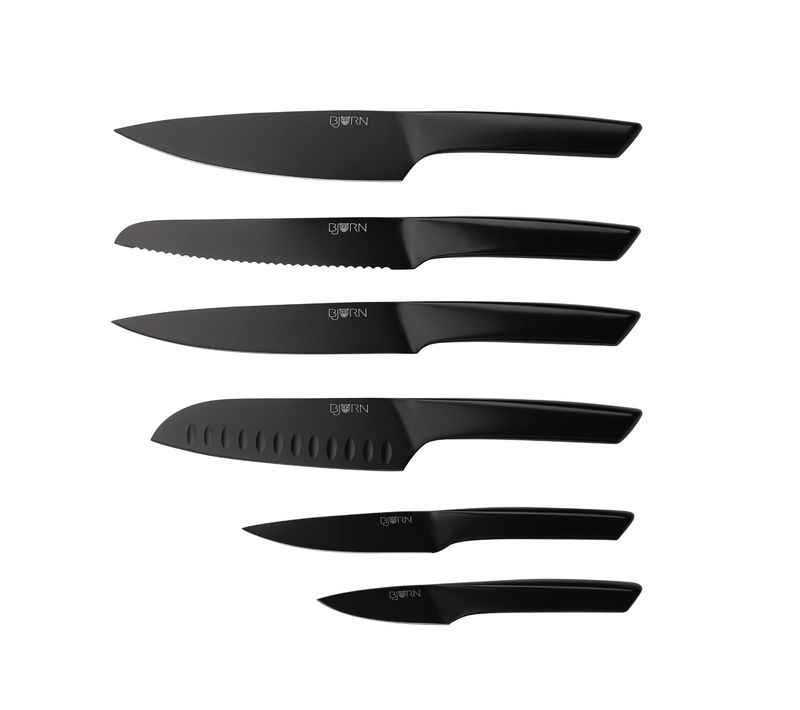 Lot De 6 Couteaux De Cuisine En Inox Noir D
