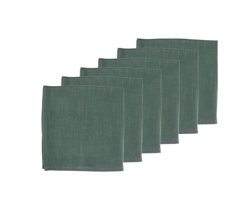 Lot De 6 Serviettes De Table En 20% Lin Et 80 Coton Vert D