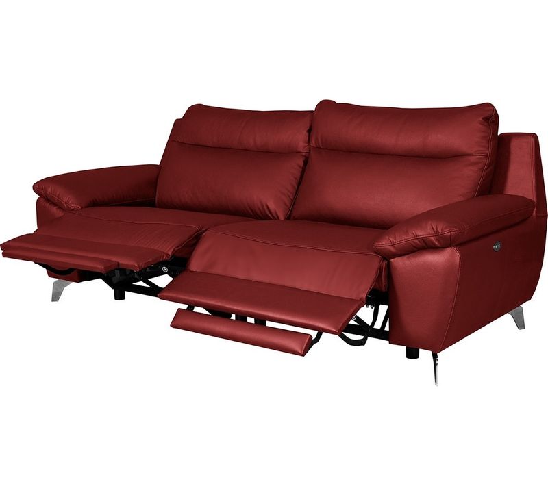 Canapé 2 Places Avec 2 Relax Électriques, 100% Tout Cuir Épais De Luxe Italien Perini, Rouge Foncé