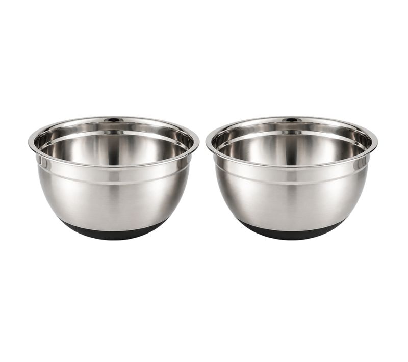 Set De 2 Saladiers Inox 24 Cm 2,5 L Avec Base Antidérapante – Bols De Cuisine Empilables En Acier In