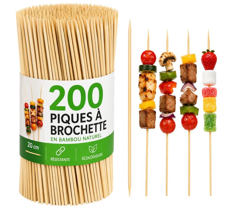 Set De 200 Piques à Brochettes En Bambou 20 Cm Pour Barbecue Et Apéritif – Bâtonnets De Cuisson Pour