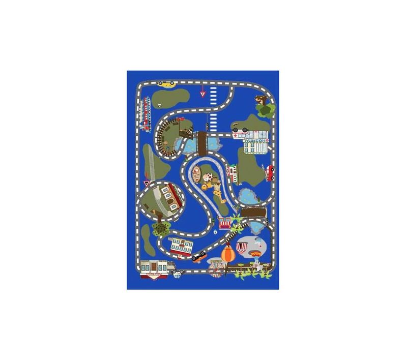 Tapis Enfant Circuit De Voiture Bleu - 120x160cm