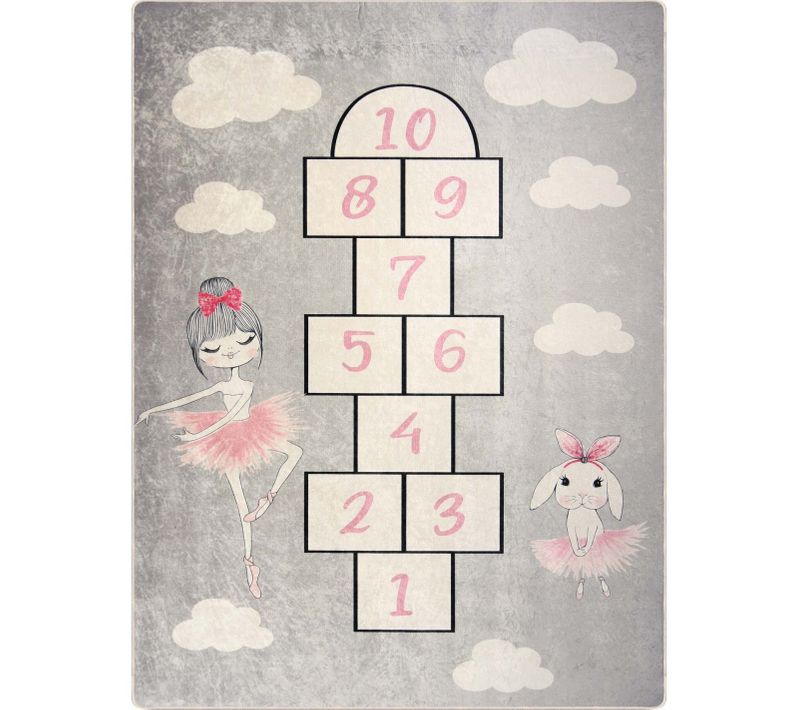 Tapis Enfant Marelle Princesse Rose Gris - 120x160cm