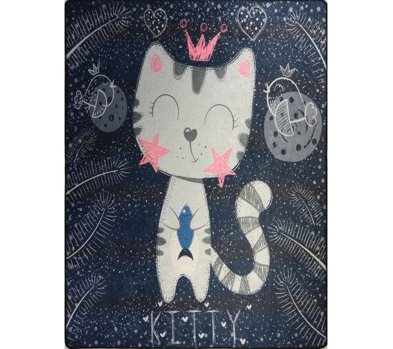 Tapis Enfant Kitty Bleu Marine - 80x150cm