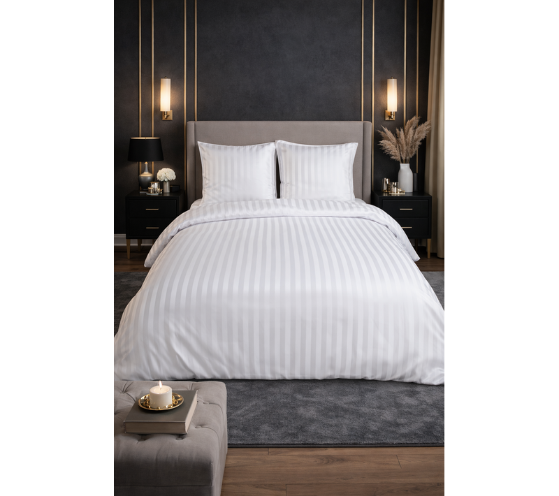 Parure De Lit Satin En Microfibre – Rayures Tissées 260x240