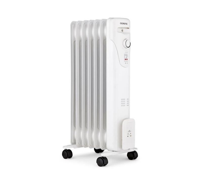 Radiateur Électrique Bain D'huile - 1500 W - 3 Puissances - 7 Éléments - Blanc - Mobile