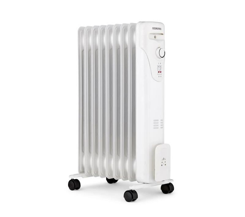 Radiateur Bain D'huile Électrique - 2000 W - 3 Puissances - 9 Éléments - Mobile - Blanc
