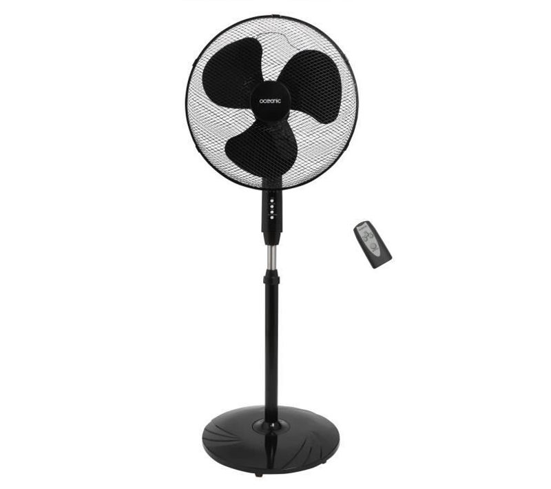Ventilateur De Pied - 45 W - Ø 44 Cm - 3 Vitesses - Oscillant - Inclinable - Noir
