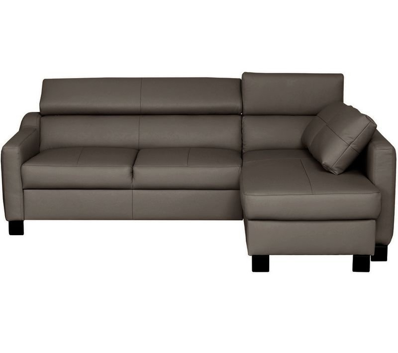 Canapé D'angle Convertible Cuir Italien Luxe 5 Places Bruce Coffre Taupe Angle Droit