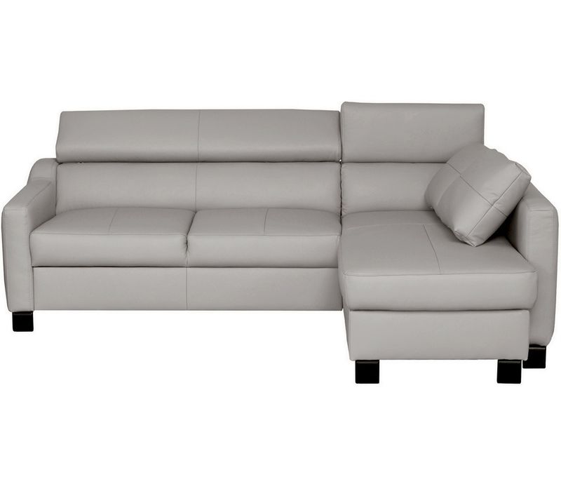 Canapé D'angle Convertible Cuir Italien Luxe 5 Places Bruce Coffre Gris Clair Angle Droit