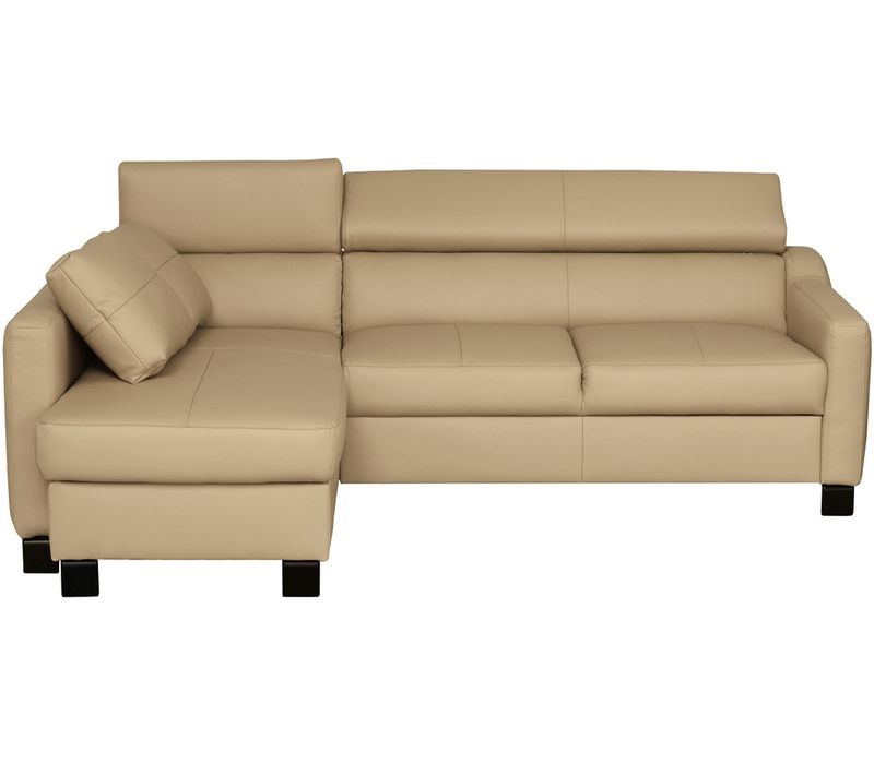 Canapé D'angle Convertible Cuir Italien Luxe 5 Places Bruce, Coffre Beige, Angle Gauche