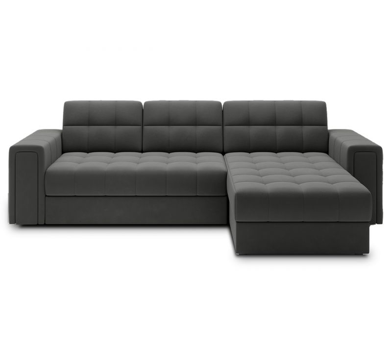 Canapé D'angle Convertible, Blendo - En Velours Luxe Gris Foncé, 4 Places, Angle Droit