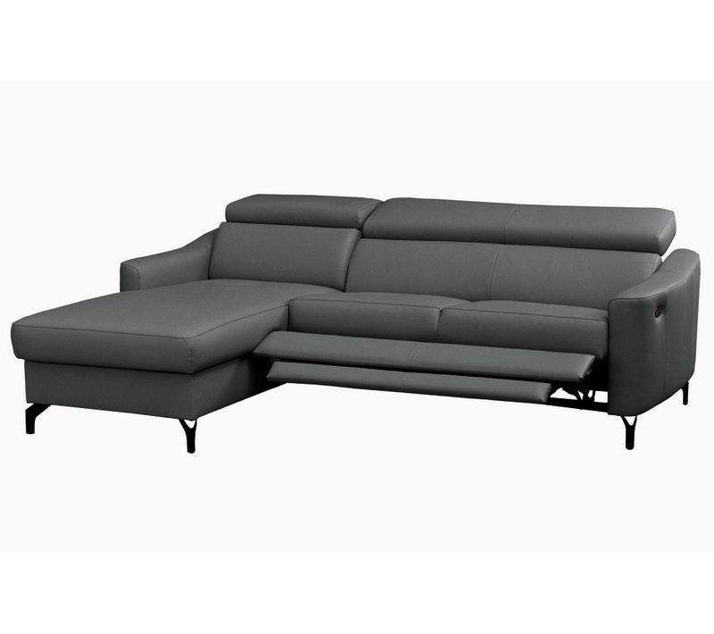 Canapé D'angle Relax Cuir Luxe Italien, Relax Électrique Et Coffre Ambert, Gris Foncé, Angle Gauche