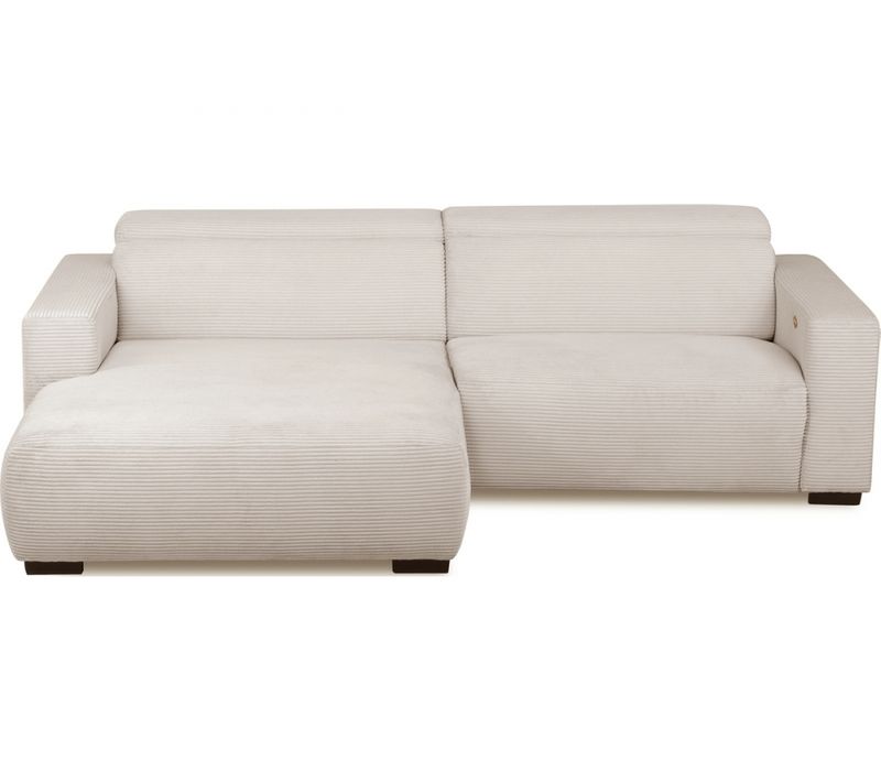 Canapé D'angle Avec Relax Électrique En Velours Cotelé Revano, Beige Clair, Angle Gauche