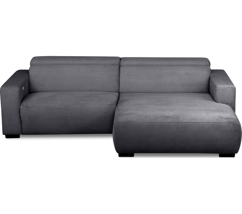 Canapé D'angle Avec Relax Électrique En Velours Cotelé Revano, Gris Foncé, Angle Droit