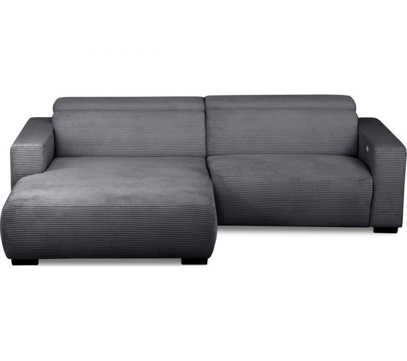 Canapé D'angle Avec Relax Électrique En Velours Cotelé Revano, Gris Foncé, Angle Gauche