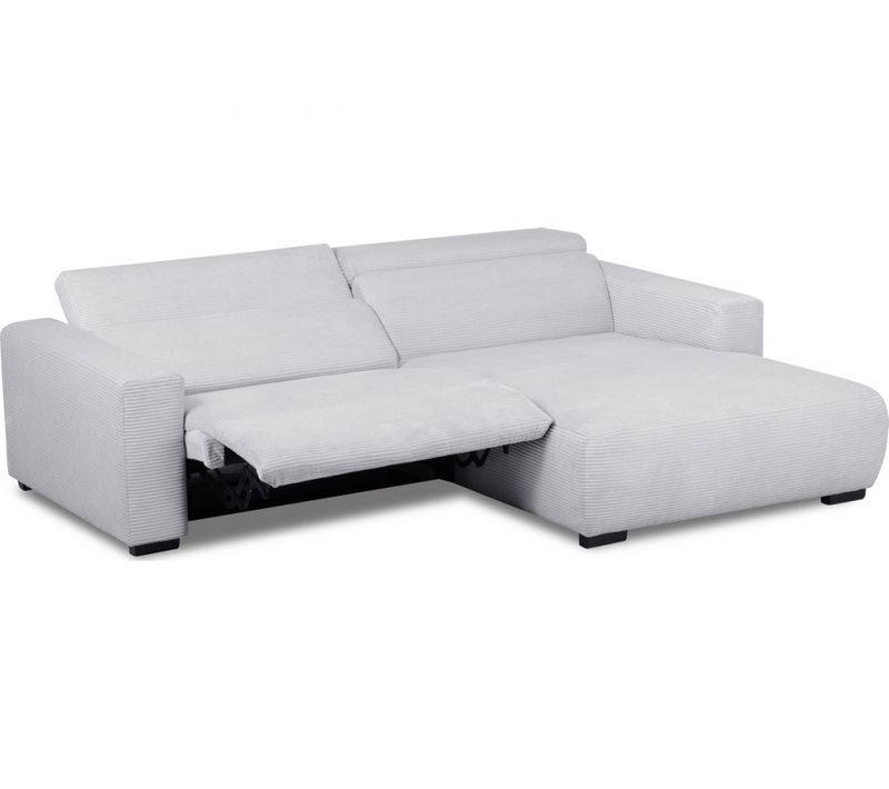 Canapé D'angle Avec Relax Électrique En Velours Cotelé Revano, Gris Clair, Angle Droit