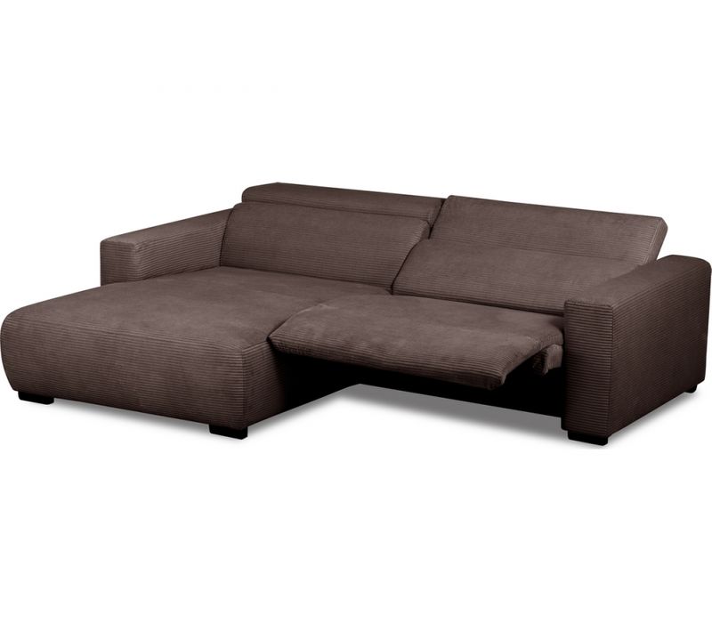 Canapé D'angle Avec Relax Électrique En Velours Cotelé Revano, Chocolat Angle Gauche