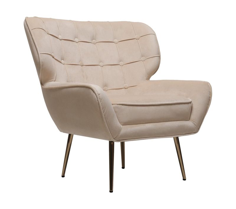 Fauteuil En Velours "austin" - 79 X 71 X 79.5 Cm - Beige