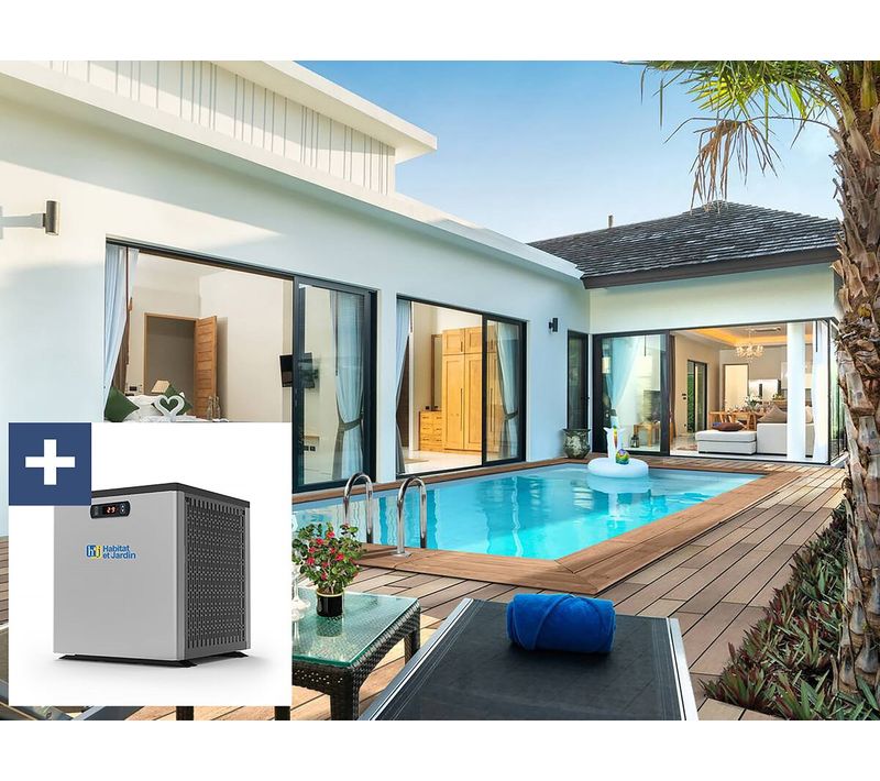 Piscine Bois Rectangle " Aruba 120 "- 5.00 X 3.00 X 1.24 M + Mini Pompe à Chaleur 3.5kw - Métal - Gr