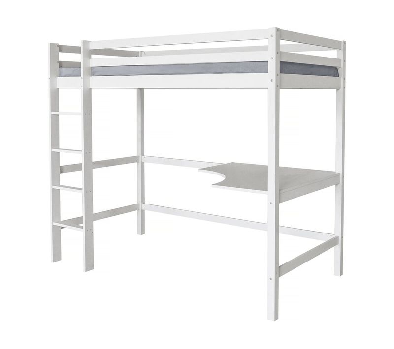 Lit Enfant Mezzanine Avec Echelle Réversible Et Bureau "angéla" 90 X 190 Cm - Blanc