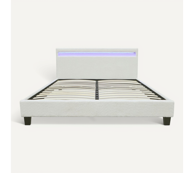 Lit Tissu Bouclette Avec LED "maria" 140x190cm - Crème