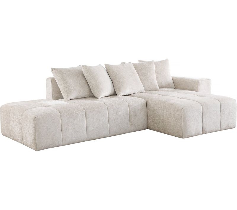 Canapé D'angle En Tissu Bubble Chenille "haussmann" 3 Places - Beige