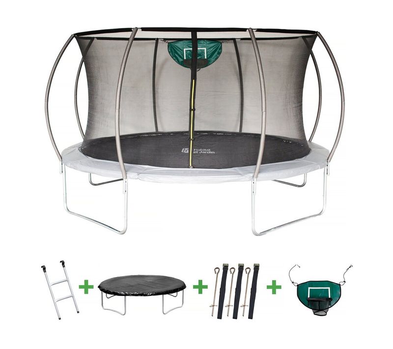 Trampoline Avec Filet Intérieur "jumper" - D. 4,25 M - Gris