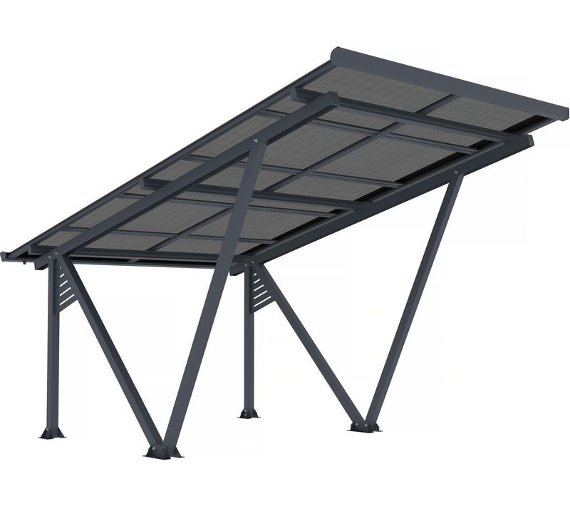 Ombrière Carport Solaire Avec Panneaux Photovoltaïques - 366 X 575 X 366 Cm - Gris - 4,1 Kw
