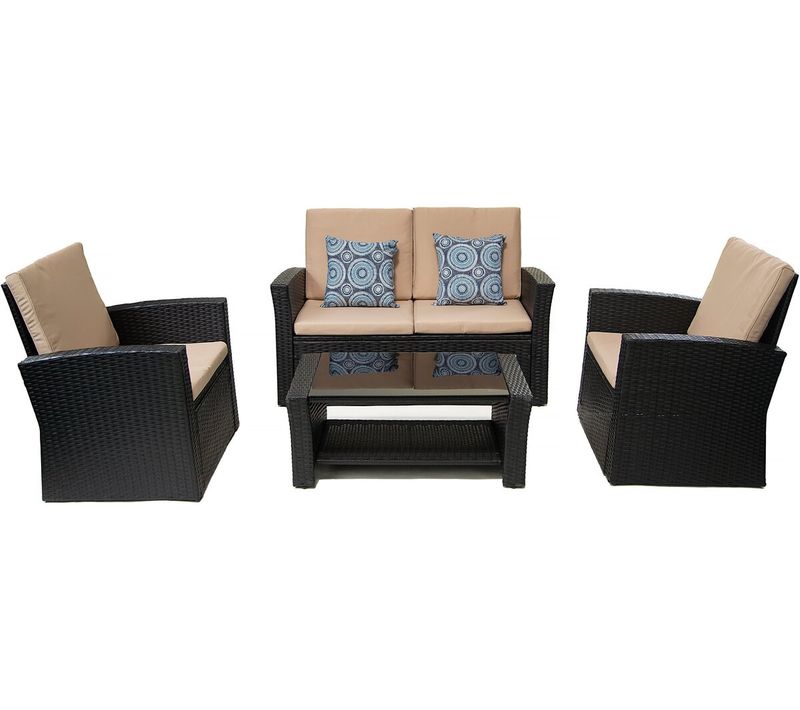 Ensemble De Meubles De Terrasse "ilana" - 4 Pièces - Osier - Noir