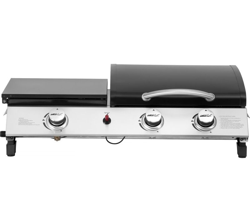 Plancha Gaz Avec Couvercle "rasio" - 7.5 Kw - 3 Brûleurs - Noir
