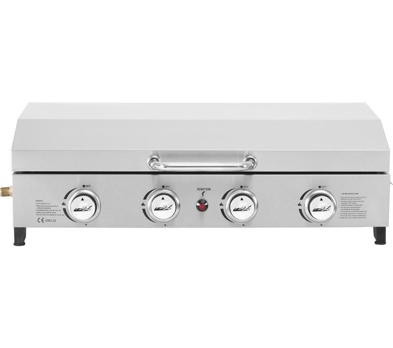 Plancha à Gaz En Inox Avec 4 Bruleurs Et Couvercle "fasto" - 10 Kw - Gris